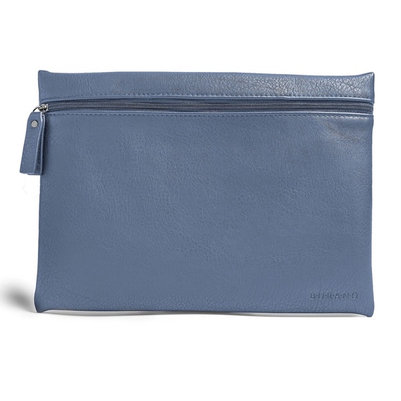 Burano Cosmetic Bag Vegan Leather Flat Zipper Pouch Denim Blue Make Up Bag - Picture 1 of 4